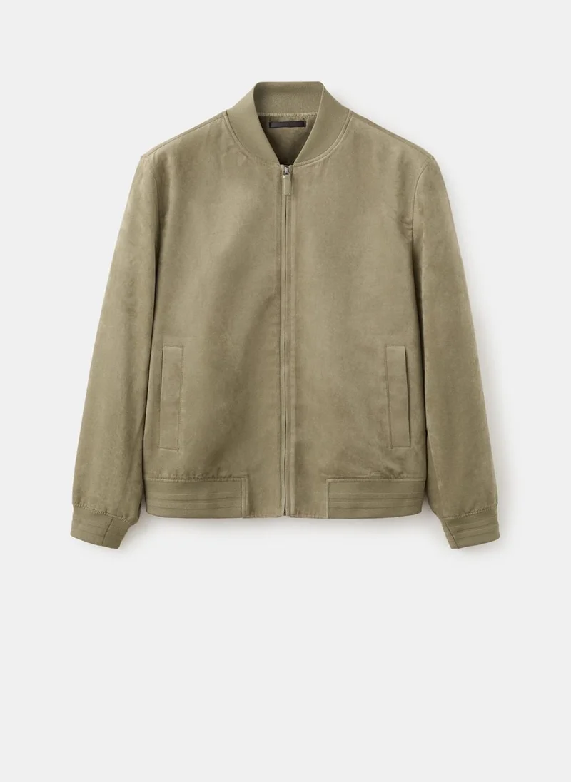 Mango Man Suede-effect bomber jacket